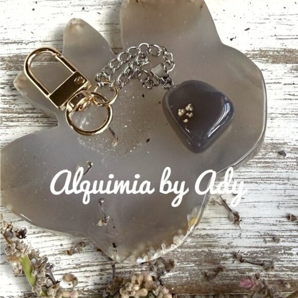 Bag charm dark gray agate key card holder - Picture 2 of 2